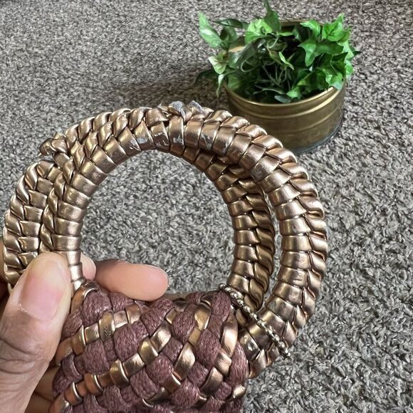 Mudd Brown Bronze Metallic Wide Waist Belt Woven Braided M/L Boho READ New - Picture 6 of 6